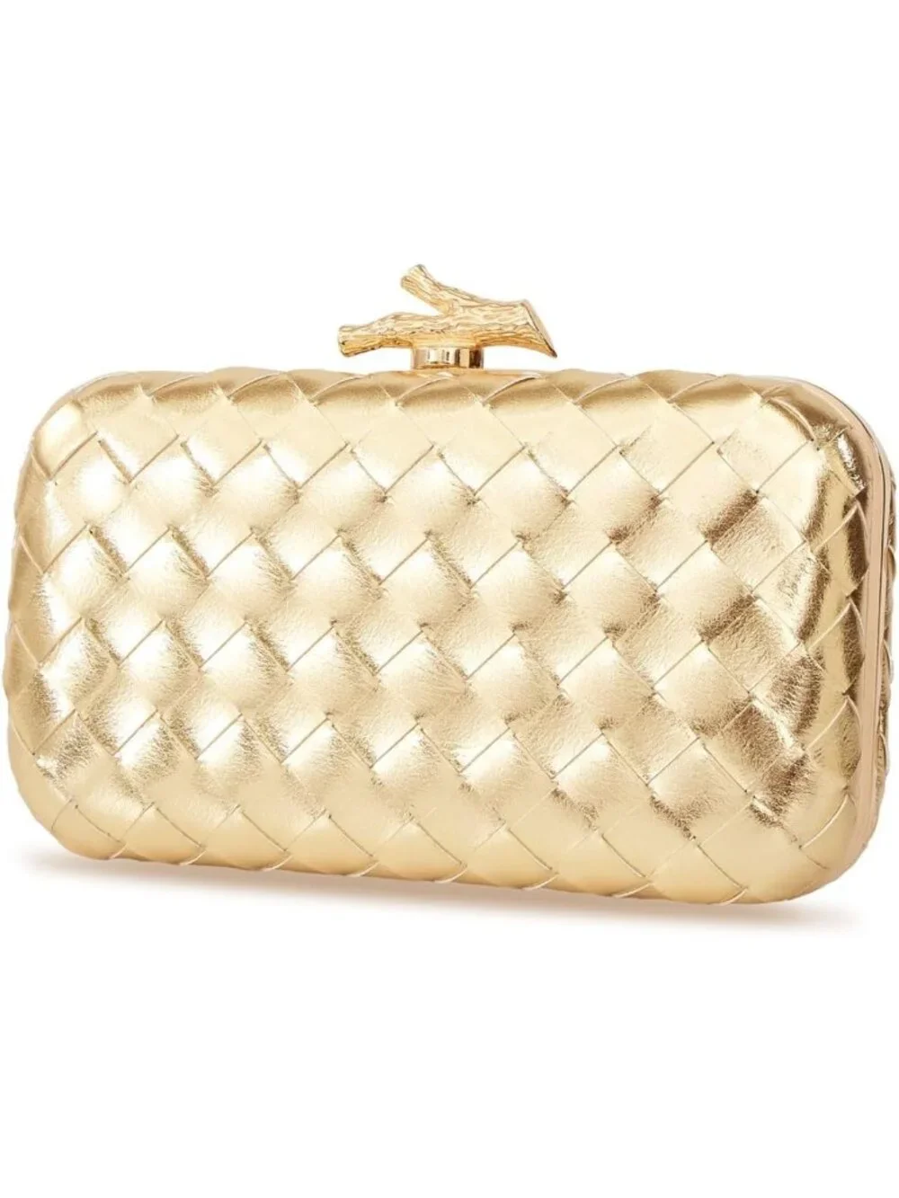 Chic Gold Metallic Woven Clutch Purse | Stylish Evening Shoulder Box Bag